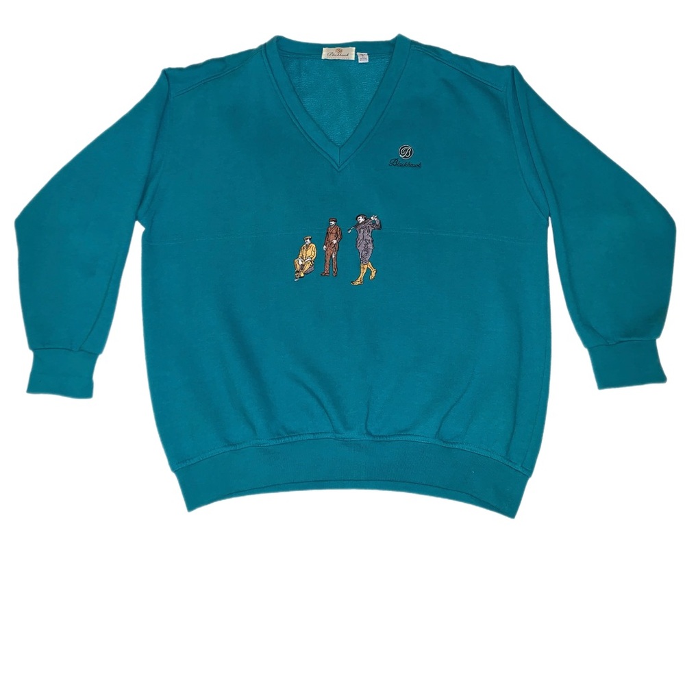Vintage teal blackhawk golf club vneck sweater